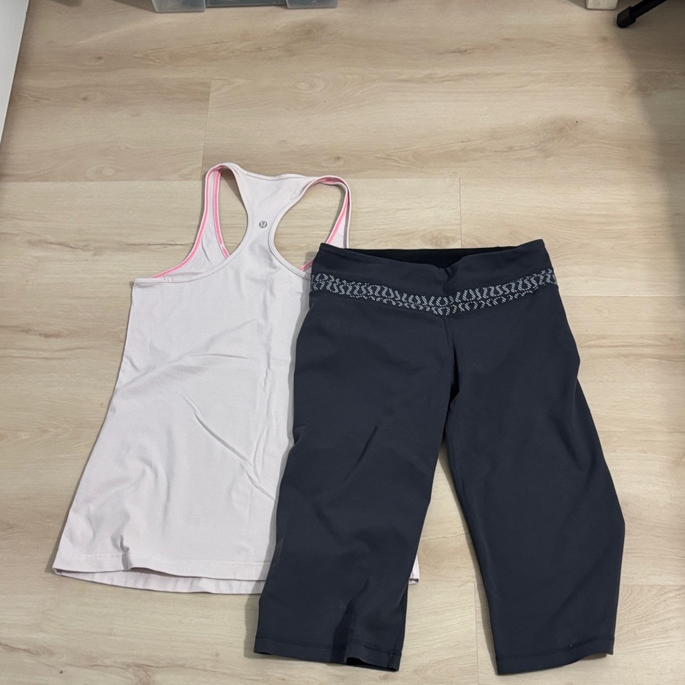 Lululemon light pink Tank and gray capris Set athletic, casual, workout, sporty - Picture 6 of 7